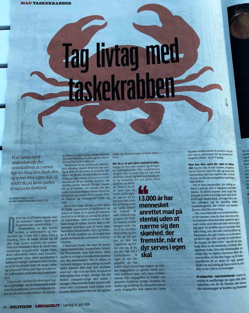 Tag Livet med Taskekrabben Politiken 21 Juli 2018 p 14