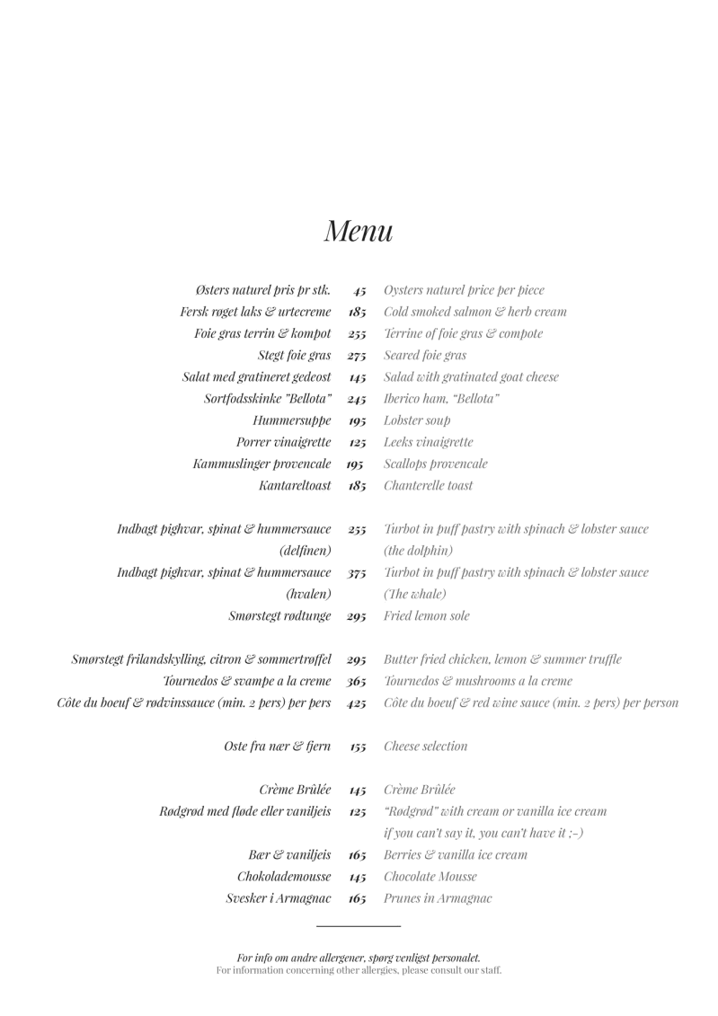 Den Røde Aften menu SALON